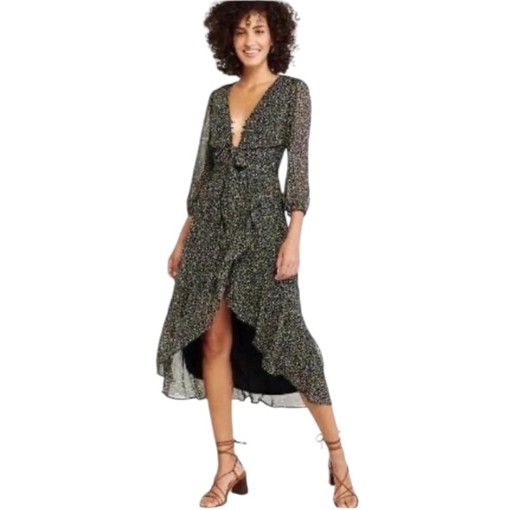 NWT Abercrombie & Fitch asymmetric Ruffle Midi  tiered Whimsygoth Floral Dress S